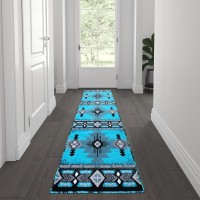 Mohave Collection 2 x 7 Turquoise Traditional Southwestern Style Area Rug Olefin Fibers with Jute Backing