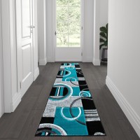 Audra Collection 2 x 7 Turquoise Geometric Abstract Area Rug Olefin Rug with Jute Backing Entryway Living Room or Bedroo