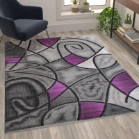 Jubilee Collection 5 x 7 Purple Abstract Area Rug Olefin Rug with Jute Backing Living Room Bedroom Family Room