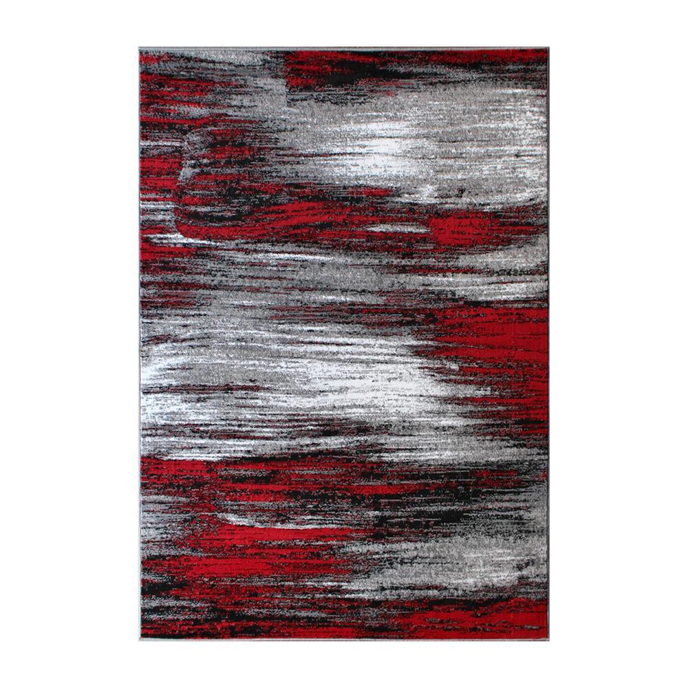 Rylan Collection 5 x 7 Red Scraped Design Area Rug Olefin Rug with Jute Backing Living Room Bedroom Entryway