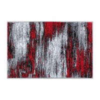 Rylan Collection 2 x 3 Red Abstract Scraped Area Rug Olefin Rug with Jute Backing Living Room Bedroom Entryway