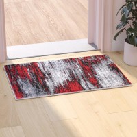 Rylan Collection 2 x 3 Red Abstract Scraped Area Rug Olefin Rug with Jute Backing Living Room Bedroom Entryway