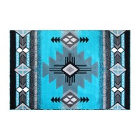 Mohave Collection 8 x 10 Turquoise Traditional Southwestern Style Area Rug Olefin Fibers with Jute Backing