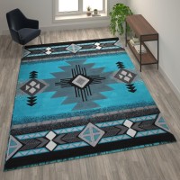 Mohave Collection 8 x 10 Turquoise Traditional Southwestern Style Area Rug Olefin Fibers with Jute Backing