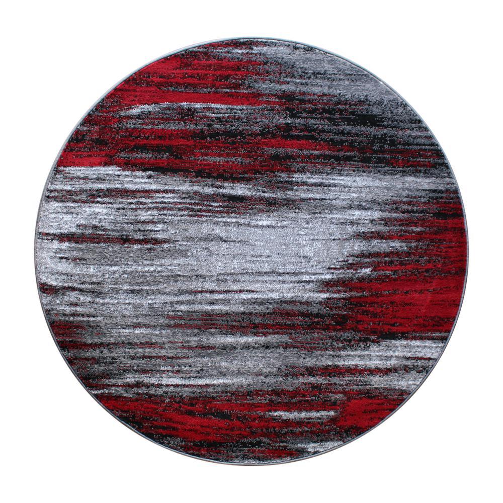 Rylan Collection 5 x 5 Round Red Abstract Area Rug Olefin Rug with Jute Backing Living Room Bedroom Family Rooms