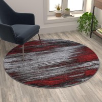 Rylan Collection 5 x 5 Round Red Abstract Area Rug Olefin Rug with Jute Backing Living Room Bedroom Family Rooms