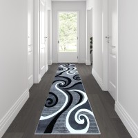 Athos Collection 3 x 10 Gray Abstract Area Rug Olefin Rug with Jute Backing Hallway Entryway or Bedroom