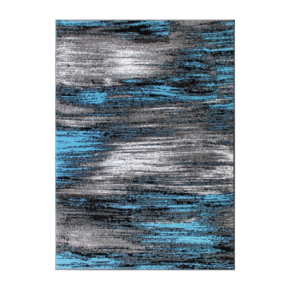 Rylan Collection 8 x 10 Blue Scraped Design Area Rug Olefin Rug with Jute Backing Living Room Bedroom Entryway