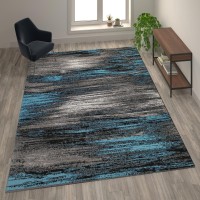 Rylan Collection 8 x 10 Blue Scraped Design Area Rug Olefin Rug with Jute Backing Living Room Bedroom Entryway