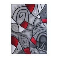 Jubilee Collection 6 x 9 Red Abstract Area Rug Olefin Rug with Jute Backing Living Room Bedroom Family Room