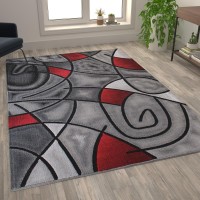 Jubilee Collection 6 x 9 Red Abstract Area Rug Olefin Rug with Jute Backing Living Room Bedroom Family Room