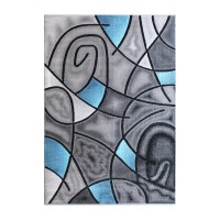 Jubilee Collection 5 x 7 Blue Abstract Area Rug Olefin Rug with Jute Backing Living Room Bedroom Family Room