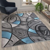 Jubilee Collection 5 x 7 Blue Abstract Area Rug Olefin Rug with Jute Backing Living Room Bedroom Family Room