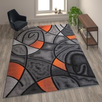 Jubilee Collection 8 x 10 Orange Abstract Area Rug Olefin Rug with Jute Backing Living Room Bedroom Family Room