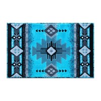 Mohave Collection 2 x 3 Turquoise Traditional Southwestern Style Area Rug Olefin Fibers with Jute Backing