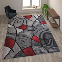 Jubilee Collection 8 x 10 Red Abstract Area Rug Olefin Rug with Jute Backing Living Room Bedroom Family Room