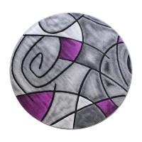 Jubilee Collection 5 x 5 Round Purple Abstract Area Rug Olefin Rug with Jute Backing Living Room Bedroom Family Room