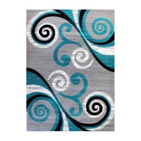 Valli Collection 6 x 9 Turquoise Abstract Area Rug Olefin Rug with Jute Backing Hallway Entryway Bedroom Living Room