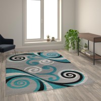 Valli Collection 6 x 9 Turquoise Abstract Area Rug Olefin Rug with Jute Backing Hallway Entryway Bedroom Living Room