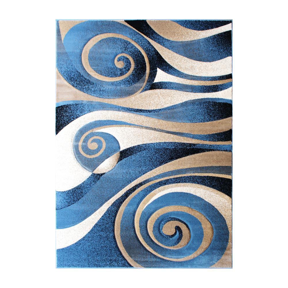 Coterie Collection 5' X 7' Modern Circular Patterned Indoor Area Rug - Blue And Beige Olefin Fibers With Jute Backing