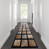 Menagerie Collection 3' X 10' Modern Animal Print Olefin Area Rug - Cheetah  Leopard  Zebra And Giraffe Design Raised Squares