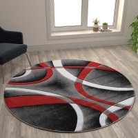 Atlan Collection 5 x 5 Red Round Abstract Area Rug Olefin Rug with Jute Backing Entryway Living Room or Bedroom