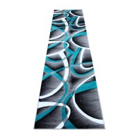 Atlan Collection 3 x 10 Turquoise Abstract Area Rug Olefin Rug with Jute Backing Entryway Living Room or Bedroom