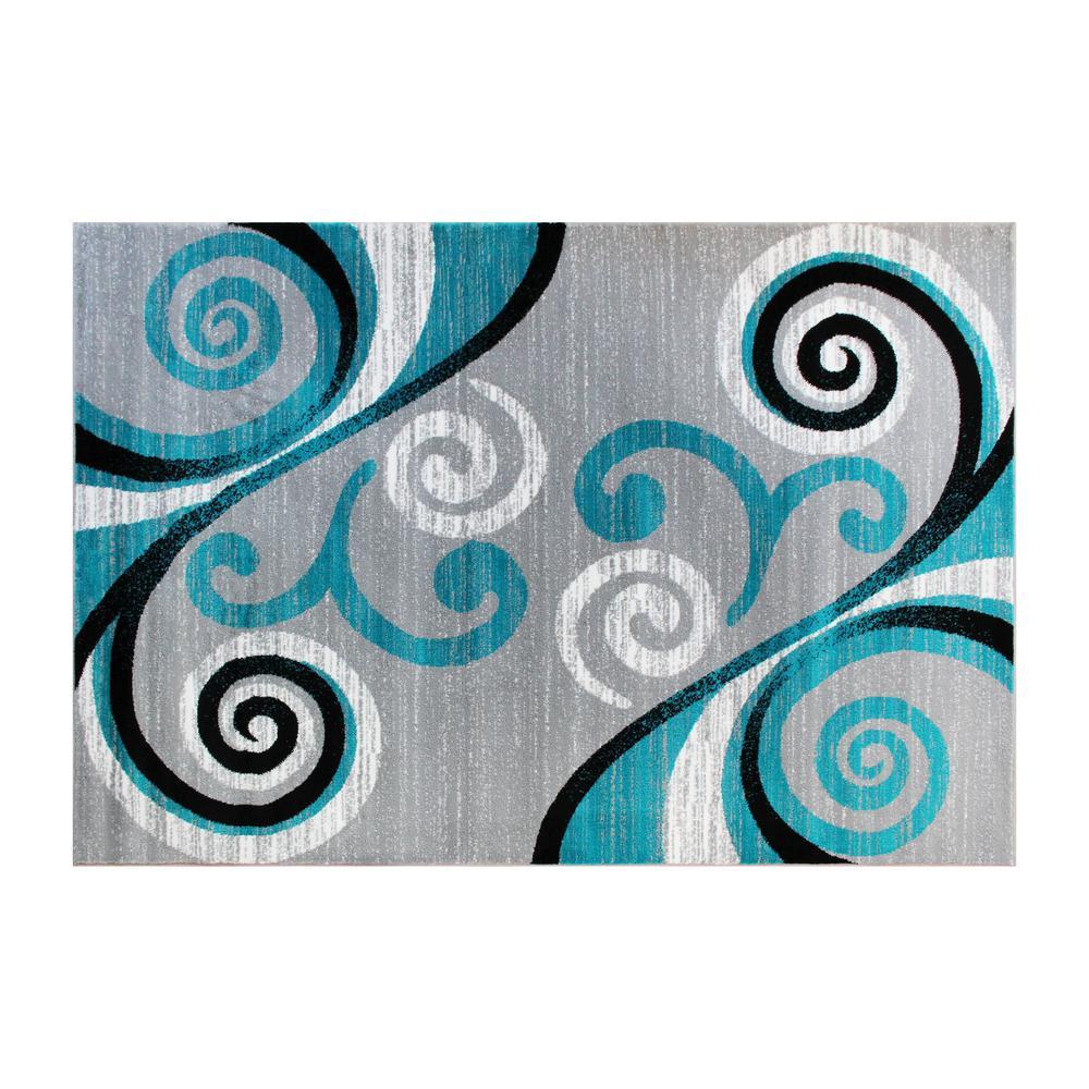 Valli Collection 5 x 7 Turquoise Abstract Area Rug Olefin Rug with Jute Backing Hallway Entryway Bedroom Living Room