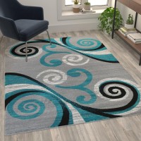 Valli Collection 5 x 7 Turquoise Abstract Area Rug Olefin Rug with Jute Backing Hallway Entryway Bedroom Living Room