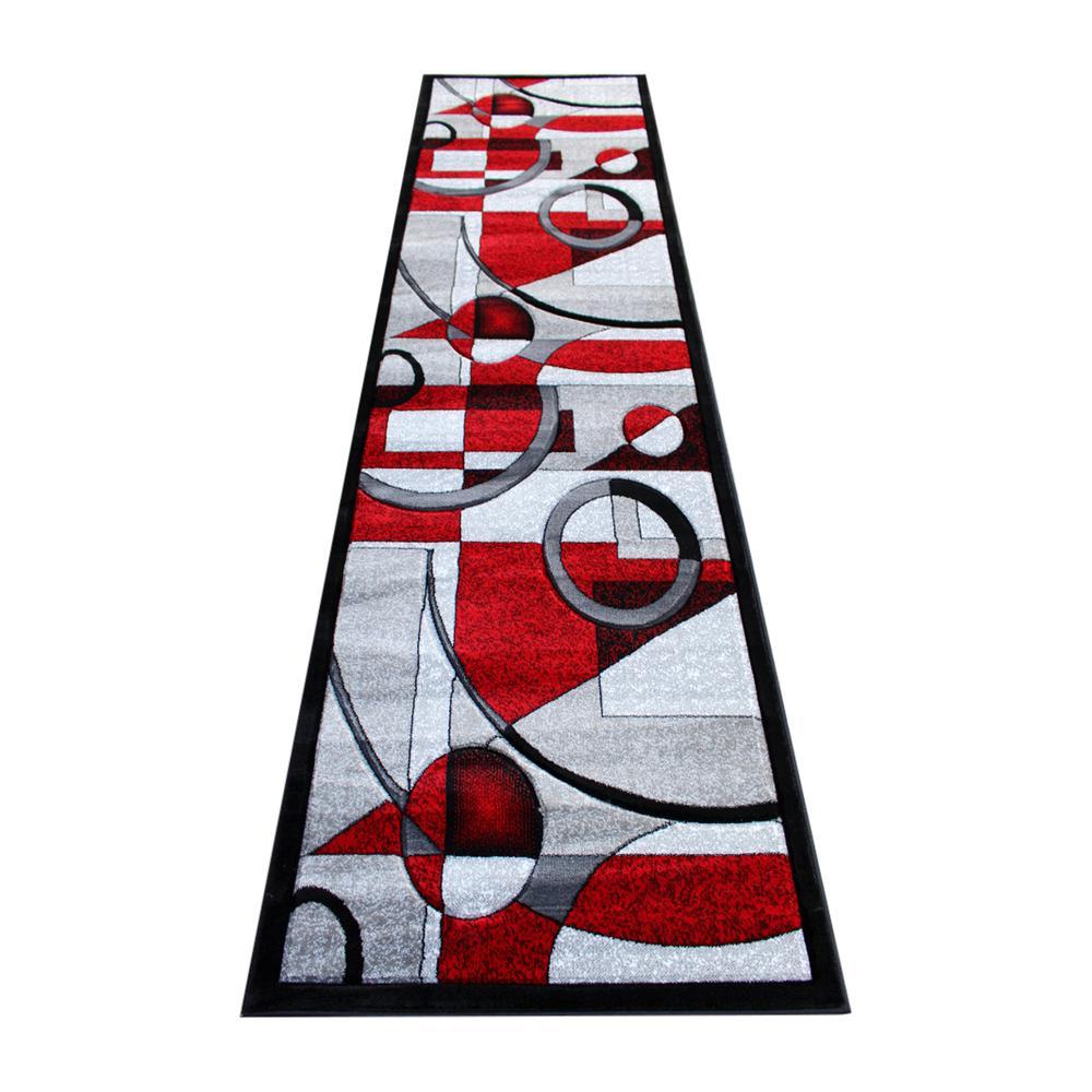 Elias Collection 3 x 10 Red Geometric Abstract Area Rug Olefin Rug with Jute Backing Hallway Entryway or Bedroom