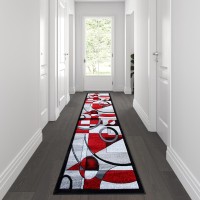 Elias Collection 3 x 10 Red Geometric Abstract Area Rug Olefin Rug with Jute Backing Hallway Entryway or Bedroom