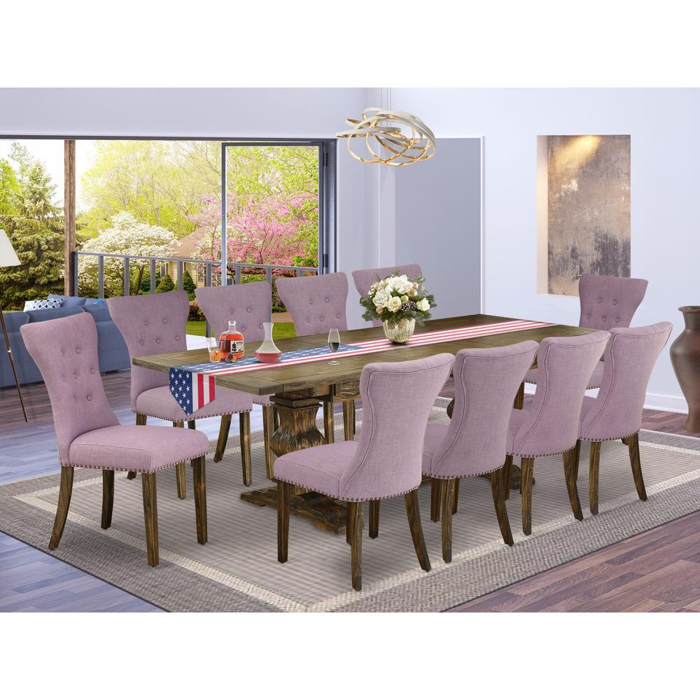 East West Furniture 11Piece Kitchen Table Set Contains a Wooden Table and 10 Dahlia Linen Fabric Dining Room Chairs with Button