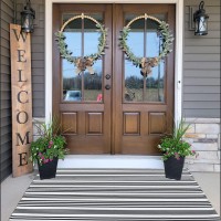 Black And White Striped Outdoor Rug Front Porch Rug 354X59 Cotton Handwoven Welcome Mats Layered Door Mats For Front Porch