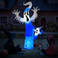 Lyhope 8Ft Inflatable Ghost Lights Blow Up Halloween Decorations Skeleton Ghost Halloween Lights With Red Eyes For Indoor Outdo