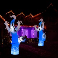 Lyhope 8Ft Inflatable Ghost Lights Blow Up Halloween Decorations Skeleton Ghost Halloween Lights With Red Eyes For Indoor Outdo