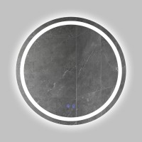 Dunawest 32 X 32 Inch Round Frameless Led Illuminated Bathroom Mirror Touch Button Defogger Metal Frosted Edges Silverd0102