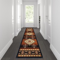 Mirage Collection Southwestern Style 3 x 10 Brown Olefin Area Rug with Jute Backing for Entryway Bedroom Living Room