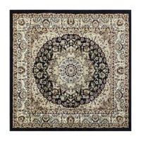 Mersin Collection Persian Style 7x7 Black Square Area RugOlefin Rug with Jute BackingHallway Entryway Bedroom Living Room