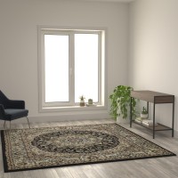 Mersin Collection Persian Style 7x7 Black Square Area RugOlefin Rug with Jute BackingHallway Entryway Bedroom Living Room