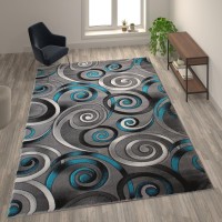 Masie Collection 8' X 10' Turquoise Swirl Olefin Area Rug With Jute Backing - Entryway  Living Room  Bedroom