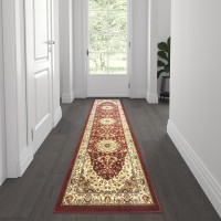 Mersin Collection Persian Style 2 x 7 Burgundy Area Rug Olefin Rug with Jute Backing Hallway Entryway Bedroom Living Ro