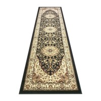 Mersin Collection Persian Style 3 x 10 Black Area Rug Olefin Rug with Jute Backing Hallway Entryway Bedroom Living Room