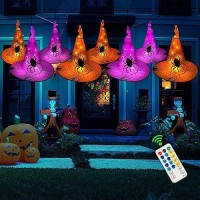 Waterglide Halloween Decorations 8 Pcs Lighted Hanging Witch Hats Remote Control With 8 Modes Light Up 14 Ft Halloween String L