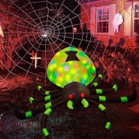 Yosager Halloween Inflatable Decorations 8Ft Long Lighted Green Black Spider Inflatables With Led Rotating Projection Outdoor