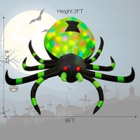 Yosager Halloween Inflatable Decorations 8Ft Long Lighted Green Black Spider Inflatables With Led Rotating Projection Outdoor