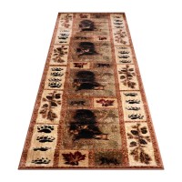 Vassa Collection 2 x 11 Mother Bear Cubs Nature Themed Olefin Area Rug with Jute Backing for Entryway Living Room Bedroom