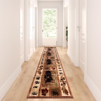 Vassa Collection 2 x 11 Mother Bear Cubs Nature Themed Olefin Area Rug with Jute Backing for Entryway Living Room Bedroom