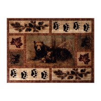 Vassa Collection 2 x 3 Mother Bear Cubs Nature Themed Olefin Area Rug with Jute Backing for Entryway Living Room Bedroom