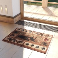 Vassa Collection 2 x 3 Mother Bear Cubs Nature Themed Olefin Area Rug with Jute Backing for Entryway Living Room Bedroom