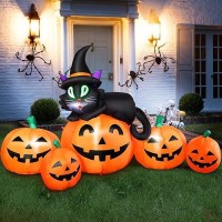 5Ft Halloween Inflatable Pumpkin Outdoor Decoration Lighted Blow Up Yard Decor 5Pcs Pumpkins With Witchs Black Cat Builtin Le